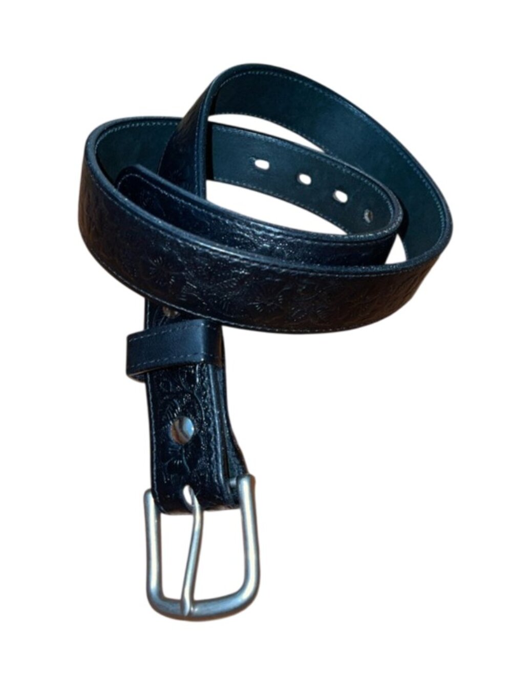 Hanks Belts Women's Small Black Leather Floral Embossed Belt USA Made 3100